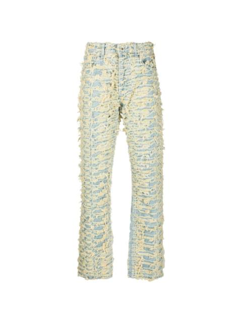 distressed logo-patch jeans