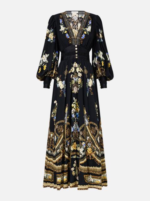 SHAPED WAISTBAND DRESS WITH GATHERED SLEEVES