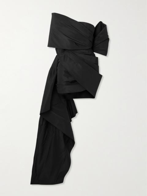 Off-the-shoulder Asymmetric Draped Silk-faille Mini Dress