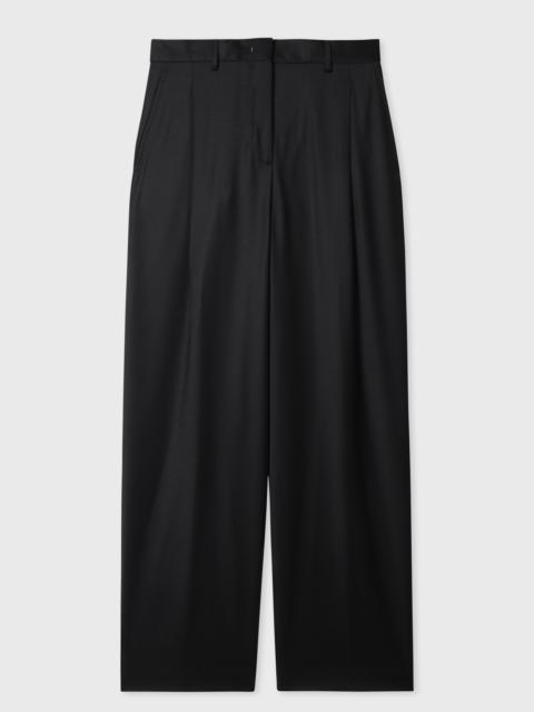 Women's Black Flannel Wide-Leg Trousers