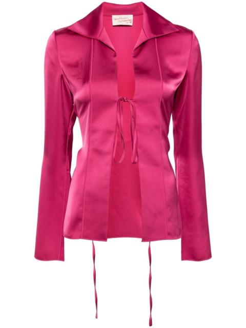 satin-finish tie-fastening blouse