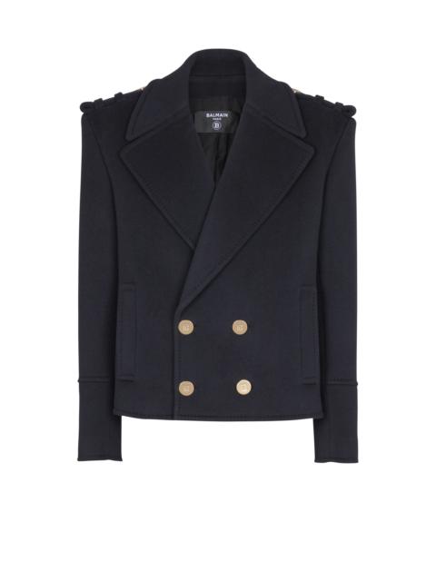 Cropped wool reefer jacket