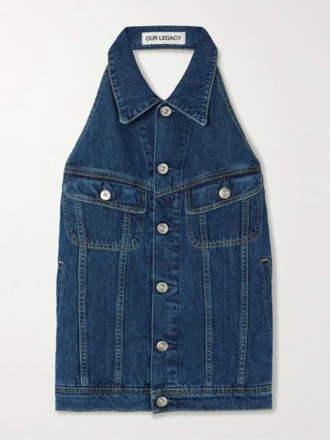 Paneled denim halterneck vest