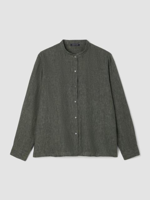 Washed Organic Linen Délavé Band Collar Shirt