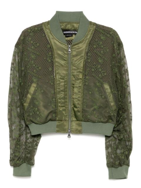 double layered logo lace short bomber jacket