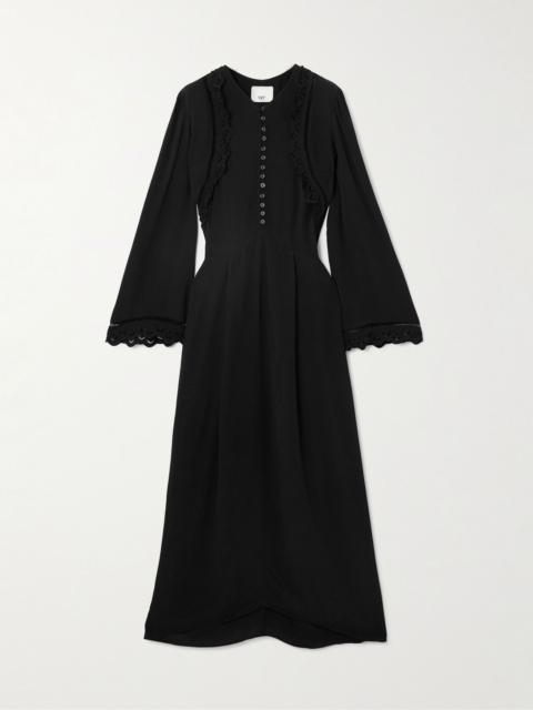 Faustina broderie anglaise and pointelle-trimmed poplin midi dress Black