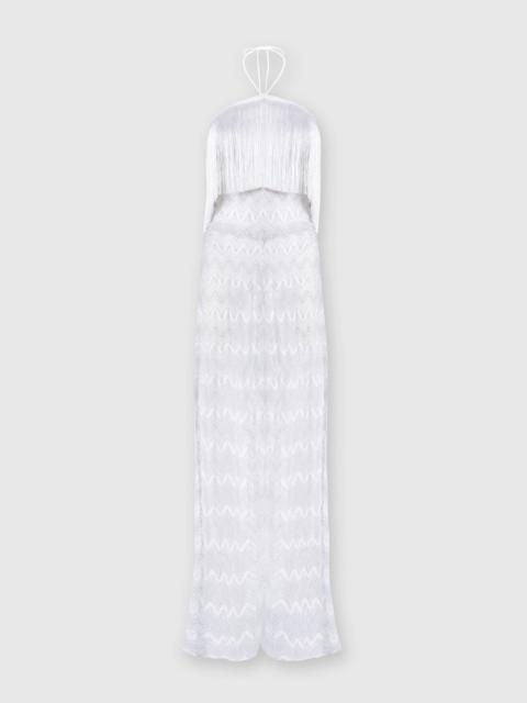 Zig zag lamé viscose jumpsuit with fringes