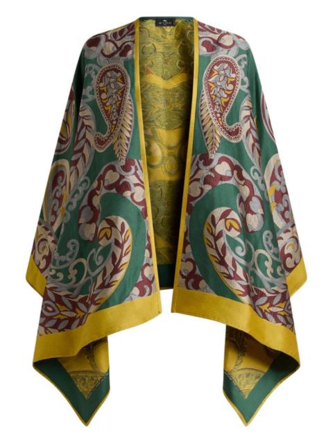 paisley-motif wool-blend cape