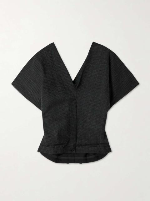 Draped checked wool-twill top