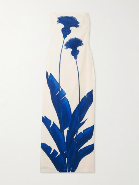 Costera Strapless Tie-detail Floral-print Linen Maxi Dress