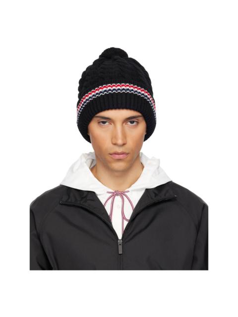Black Cashmere Baby Cable Stitch Pom Pom Beanie