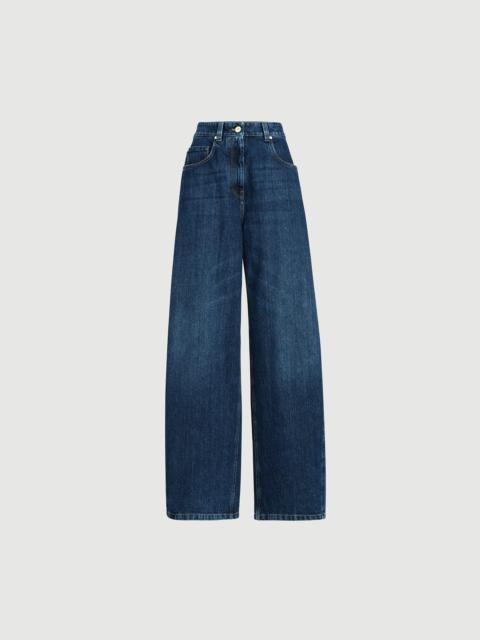 Authentic denim wide trousers with monili