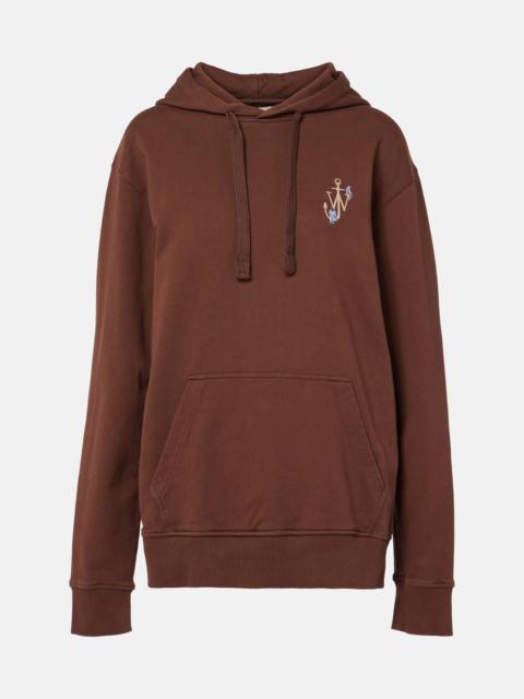 Printed embroidered cotton jersey hoodie