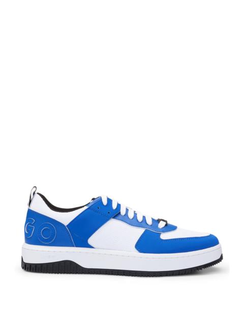 HUGO MIXED-MATERIAL TRAINERS WITH RAISED-LOGO BACKTAB | REVERSIBLE