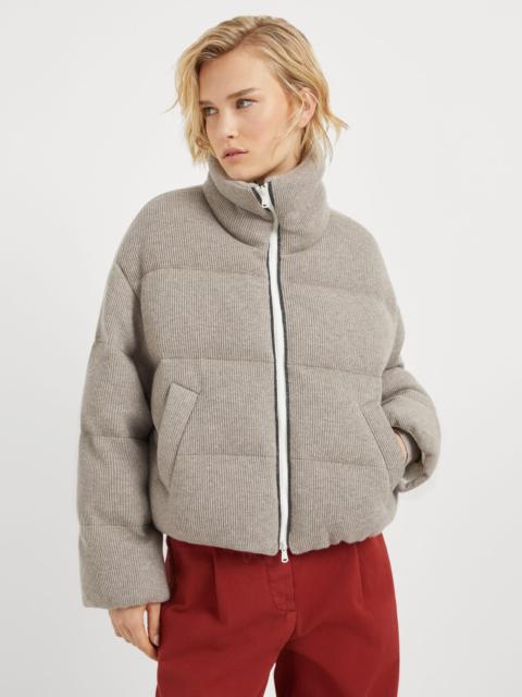 Cashmere English rib knit down jacket with shiny trims