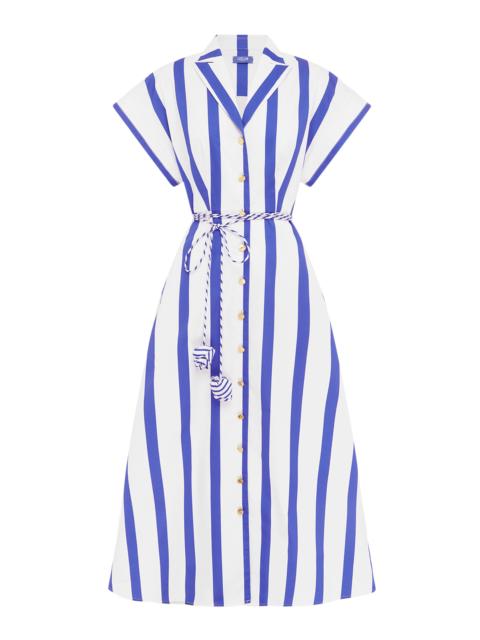Aubrey Striped Cotton Shirt Midi Dress navy