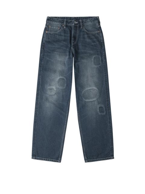 Distressed Seagull Print with Irregular Patches Loose Fit Denim Jeans