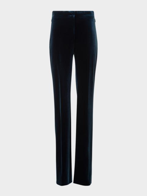 Carl Techno Velvet Stretch Straight-Leg Pants
