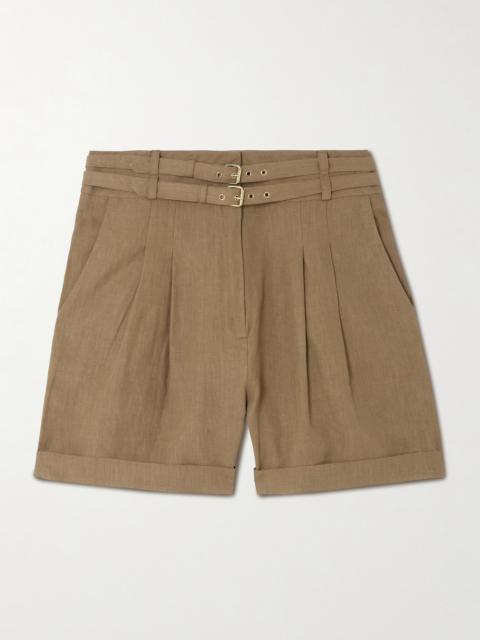 Aqiva Belted Pleated Linen Shorts