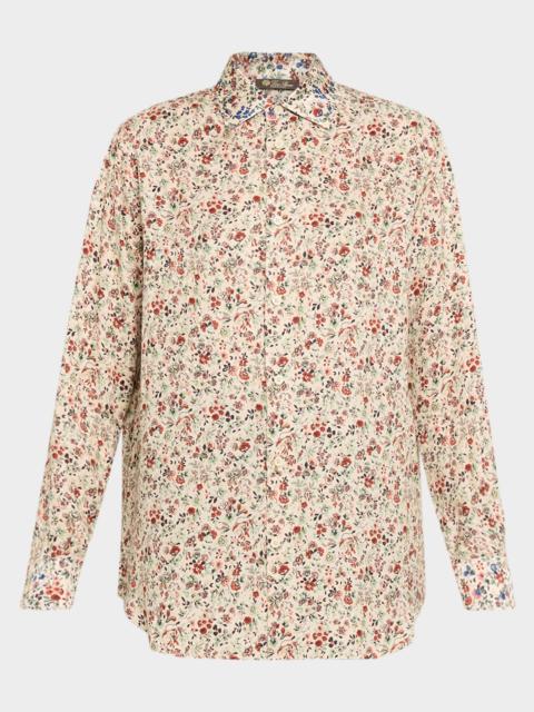 Thea Floral-Print Silk Button-Down Shirt