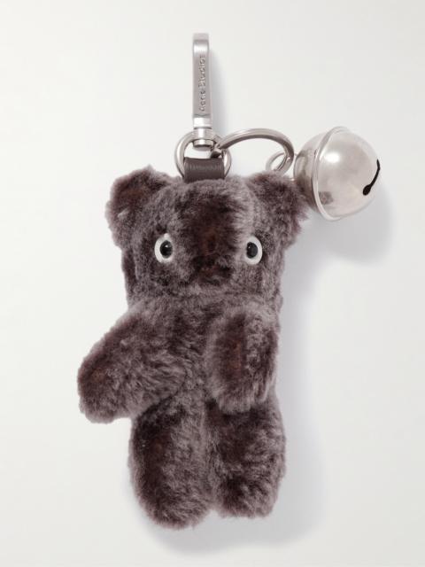 Silver-tone Leather-trimmed Shearling Keychain