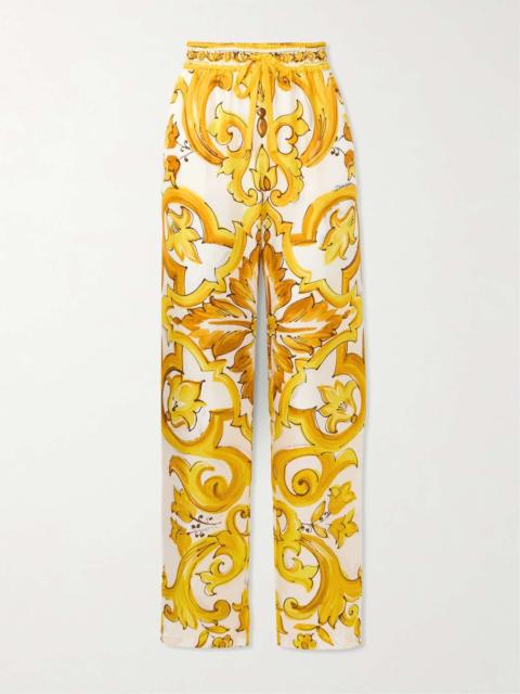 Maiolica printed silk-twill pants