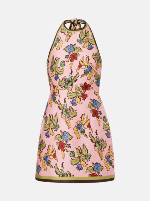 Floral halterneck linen-blend minidress
