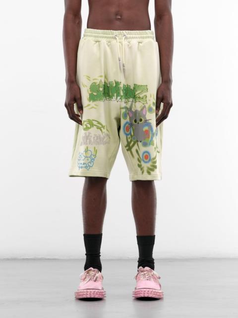 Green Graffiti Drop Crotch Shorts