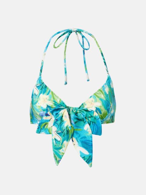 Bow-detail floral bikini top