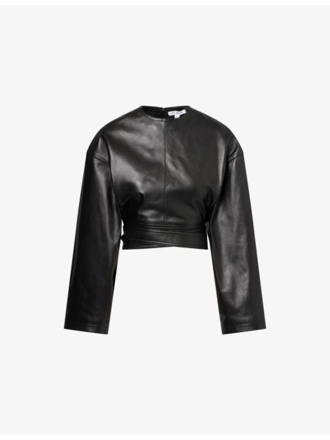 Belted Cropped Leather Top