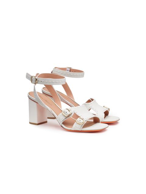 Women's white leather high-heel sandal