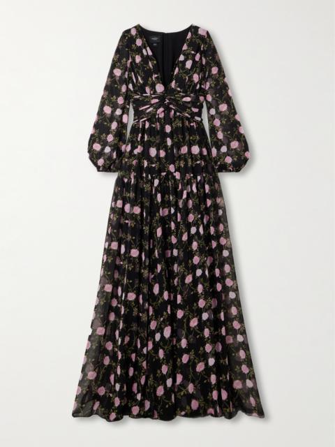 Gathered Floral-print Silk-chiffon Gown