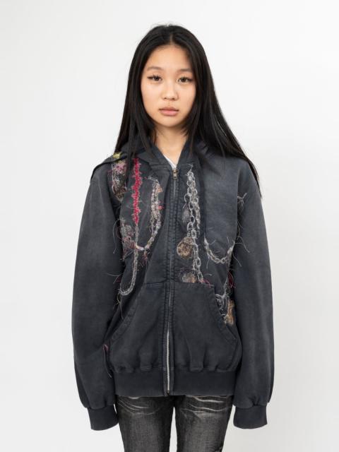 BLACK DOUBLET EMBROIDERED CHAIN ZIP-UP HOODIE