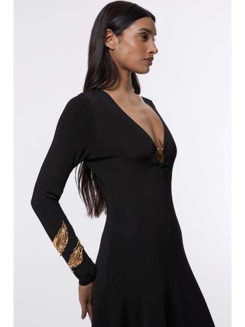 Slinky V Neck Knitted Dress With Hardware Keyring Detail