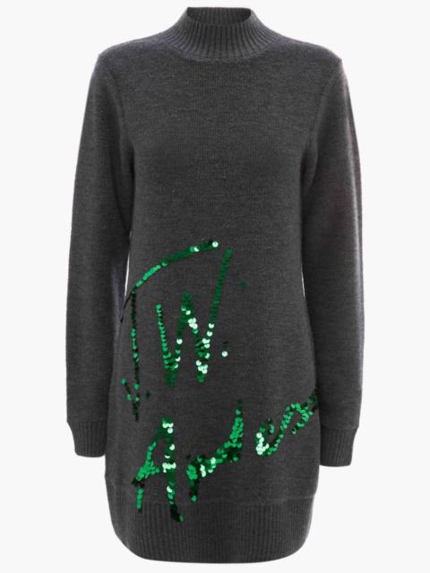 LONG SLEEVE SEQUINS LOGO MINI DRESS