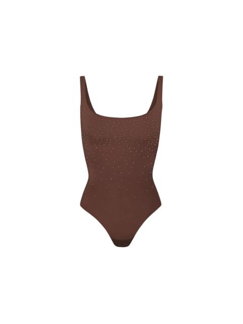 SKIMS x Swarovski Jelly Sheer Square Neck Bodysuit Cocoa
