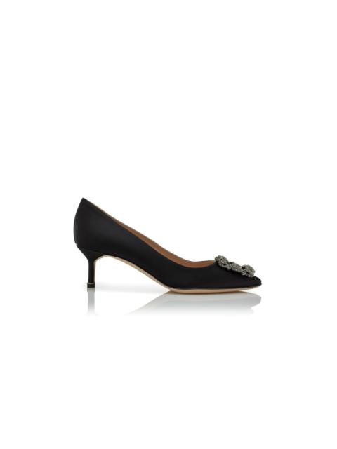 Black Satin Jewel Buckle Pumps