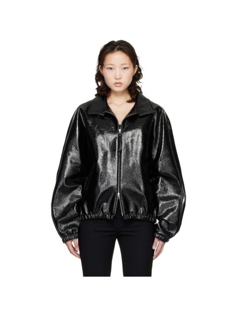 Black Vinyl Zipped Bomber Jacket