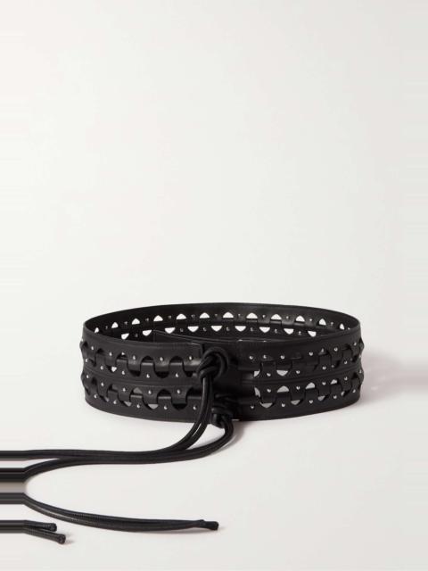 Studded laser-cut leather waist belt