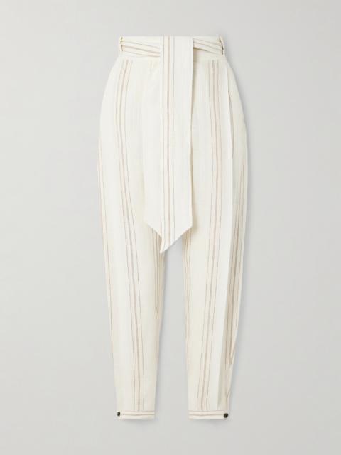 Gustel Belted Striped Linen Tapered Pants