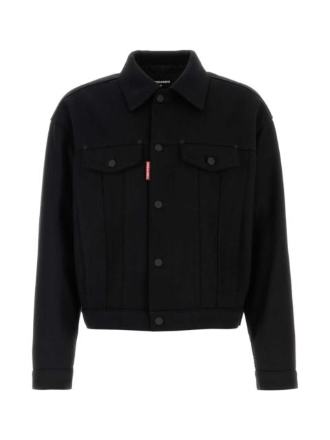 Black Wool Blend Wool Jean Jacket