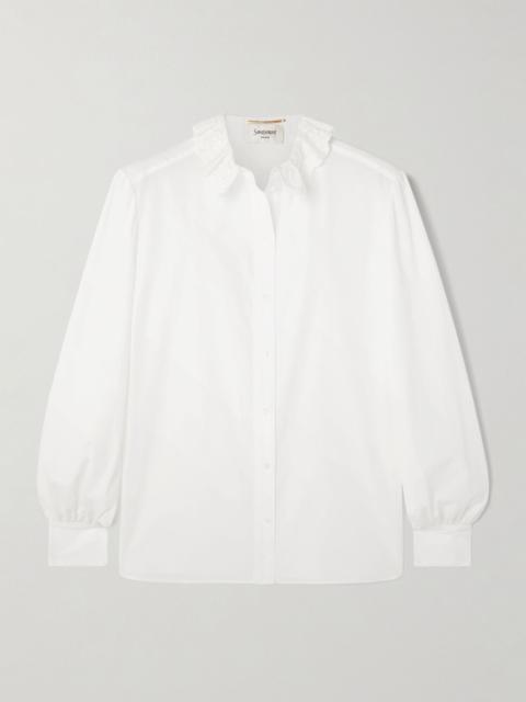 Lace-trimmed cotton-poplin shirt White