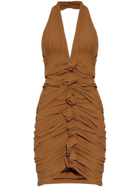 ruched halterneck mini dress