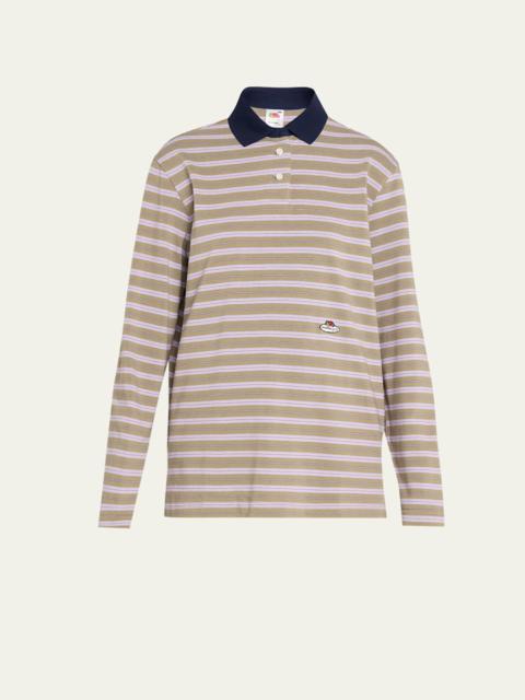 x Fruit Of The Loom Striped Long-Sleeve Polo Shirt