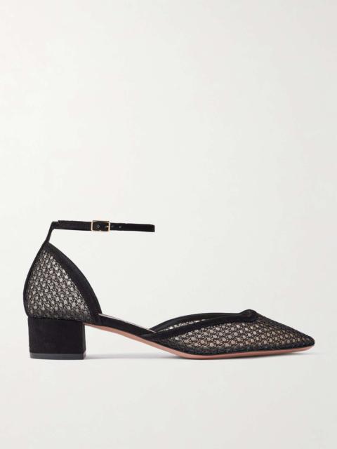 Asha 35 suede-trimmed mesh pumps Black