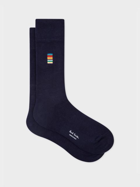 Navy Embroidered 'Signature Stripe' Socks