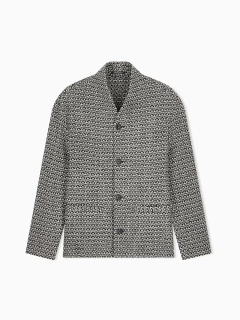 UNLINED VIRGIN WOOL BLAZER IN KNIT-LOOK GEOMETRIC TWEED