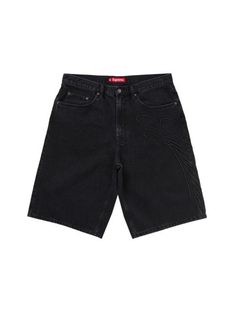Supreme Script Baggy Denim Short Washed Black