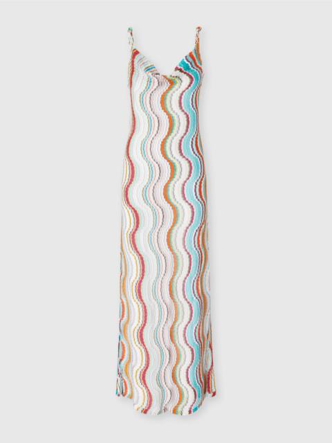 Long cover-up dress with lamé wave motif