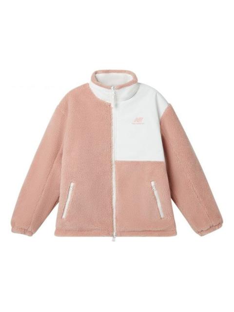 New Balance x JHI Crossover Stay Warm Splicing Lamb's Wool Reversible Stand Collar Pink Jacket NQA89